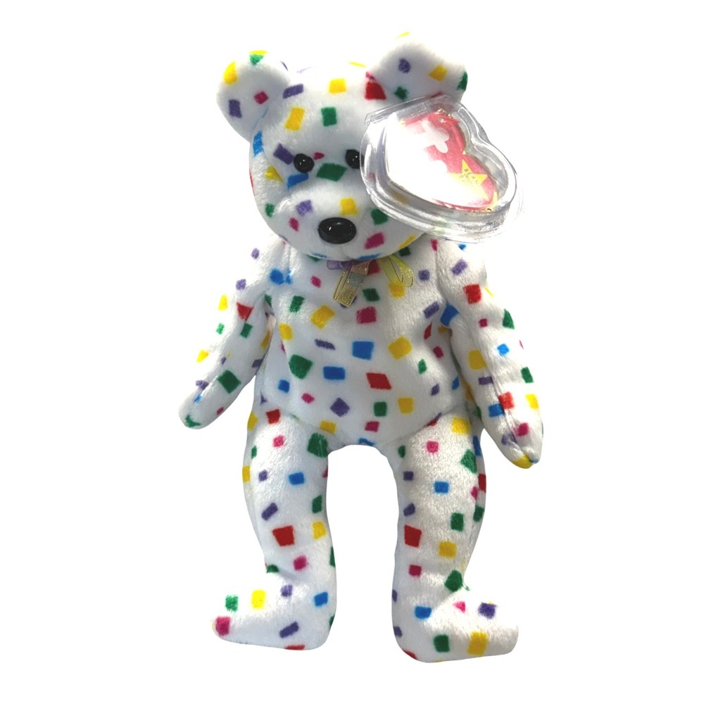 Ty Beanie Baby 2K the Bear White Confetti Millennium Plush 1999 Gold Ribbon Tag